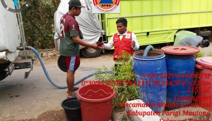 BPBD Parigi Moutong Salurkan 15 Ribu Liter Air Bersih di Bolano